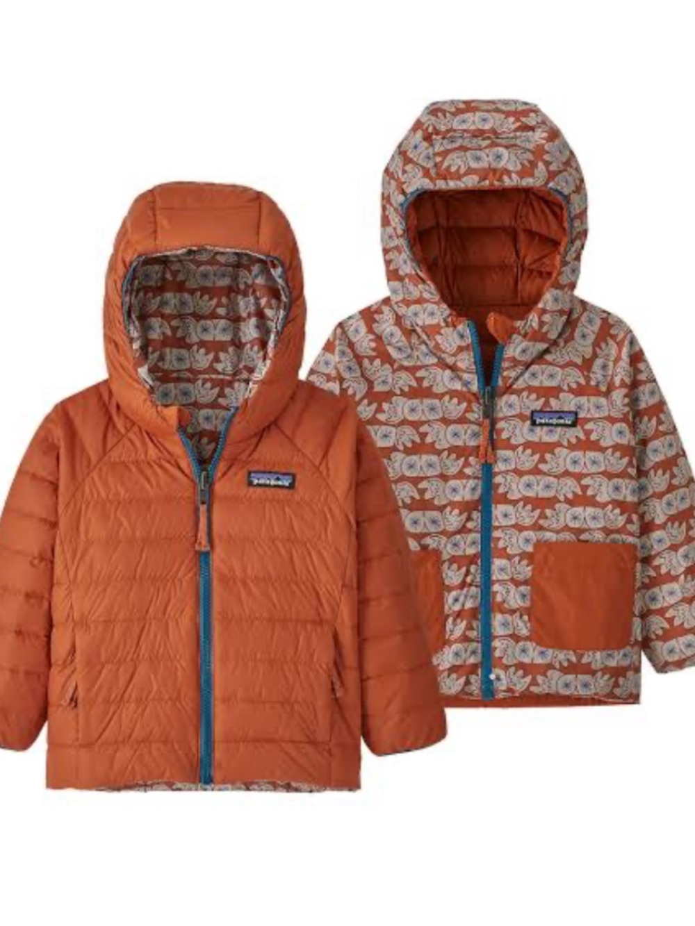 Patagonia | Reversible Owl Print and Orange Down Hoody | 3T